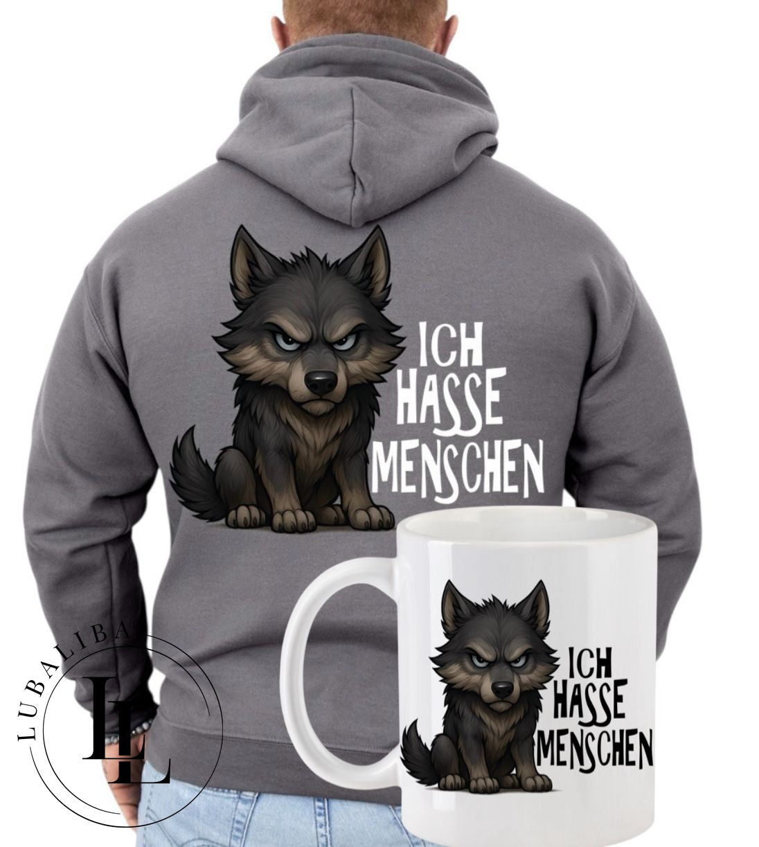 Hoodie Grau + TASSE " Wolf IHM" ArtNr.: BBF